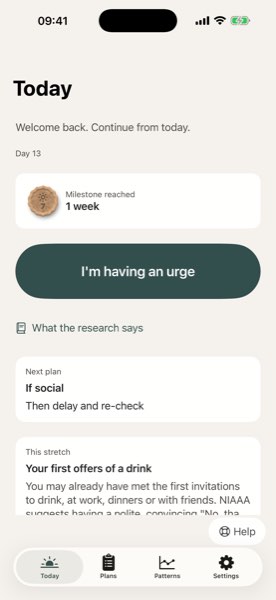 Groundwork app screenshot: One tap when an urge hits