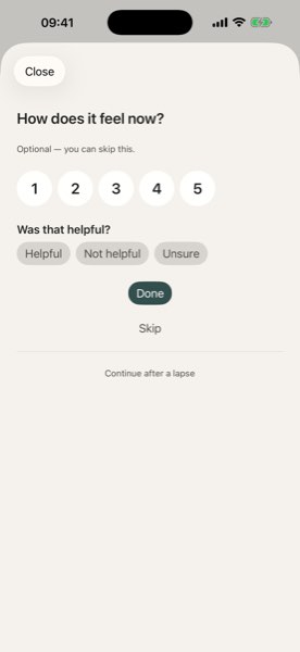 Groundwork app screenshot: Short check-ins, not a journal
