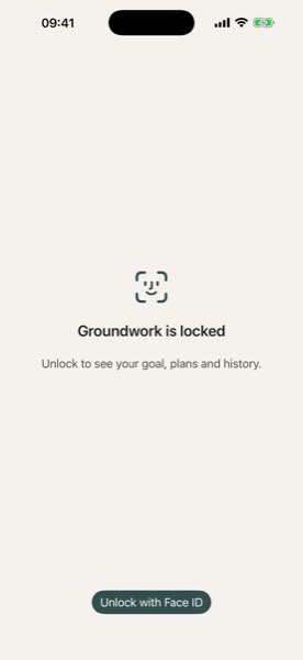 Groundwork app screenshot: Lock it with Face ID or passcode